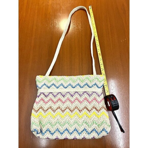 Vtg Bob & Alice Woven Macrame Multicolored Chevron Print Medium Shoulder Bag - Picture 7 of 12